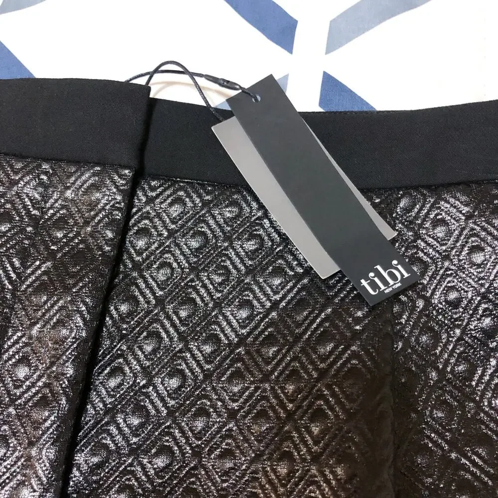 Tibi Black Embossed Faux Leather Shorts